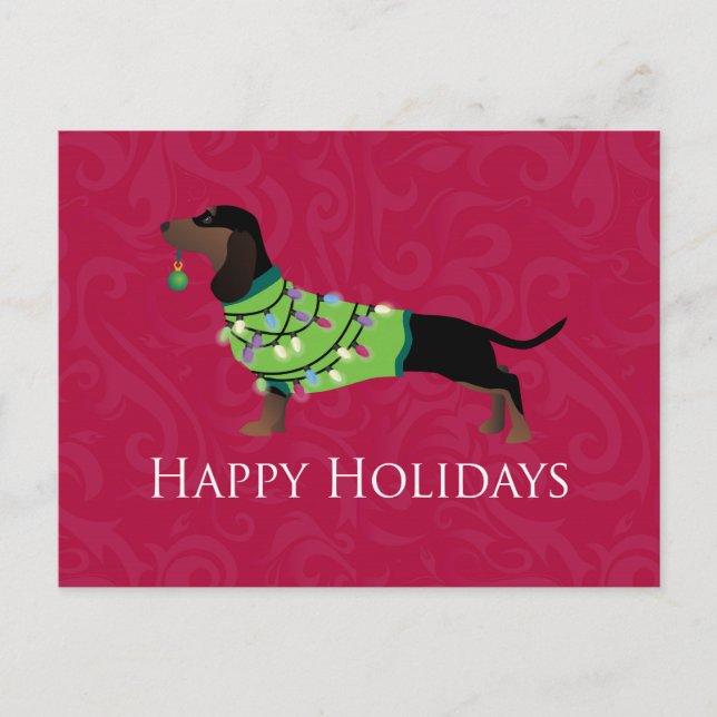 Postal Festiva Diseño de Felices Fiestas Dachshund (Anverso)