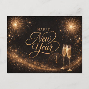 Postal Festiva Diseño de Feliz Año Nuevo con brillo dorado elegan
