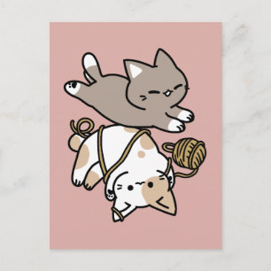 Postal Festiva Diseño de gatos lindos y juguetones – Arte diverti