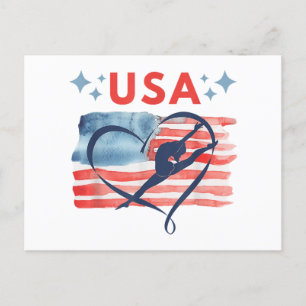 Postal Festiva Diseño de gimnasia con bandera norteamericana patr