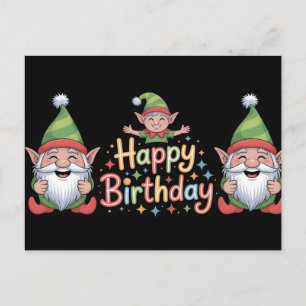 Postal Festiva Diseño de Gnomos y Elfos para Feliz Cumpleaños