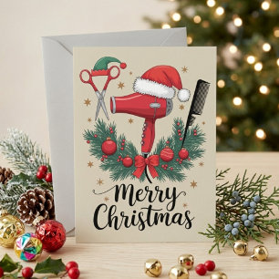 Postal Festiva Diseño de Herramientas de Peluquería Navideñas Fes