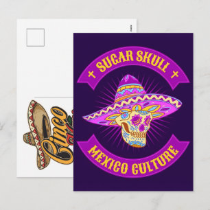 Postal Festiva diseño-de-ilustración-de-camisa-de-cráneo-de-azúca