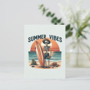 Postal Festiva Diseño de la playa de verano Vibes Skeleton Surfer