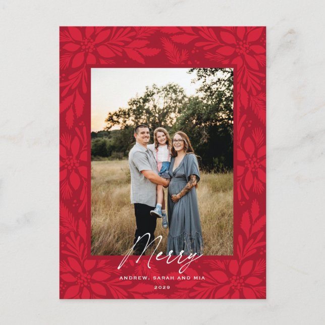 Postal Festiva Diseño de los Navidades de la Poinsettia Roja (Anverso)