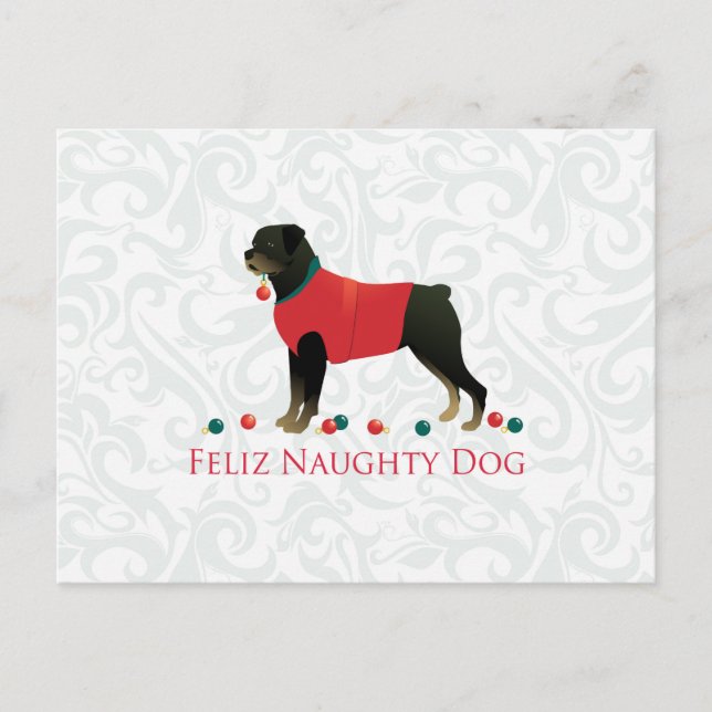 Postal Festiva Diseño de los Navidades de perro Rottweiler Feliz  (Anverso)