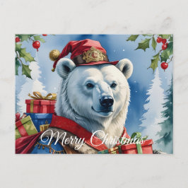 Postal Festiva Diseño de los Navidades Polar Bear Santa