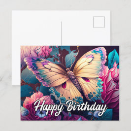 Postal Festiva Diseño de mariposa flotante feliz cumpleaños