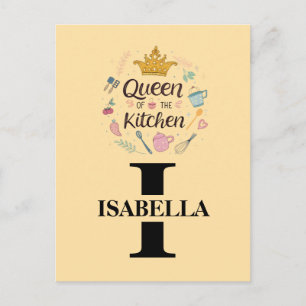 Postal Festiva Diseño de Monograma de Nombre de Reina de la Cocin