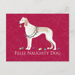 Postal Festiva Diseño de Navidades de perro Saluki Feliz Naughty