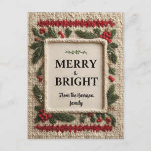 Postal Festiva Diseño de Navidades "Merry & Bright" de punto acog
