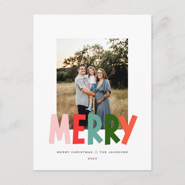 Postal Festiva Diseño de Navidades vibrantes Merry Playful (Anverso)