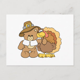 Postal Festiva diseño de oso de peluche de pavo de acción de grac