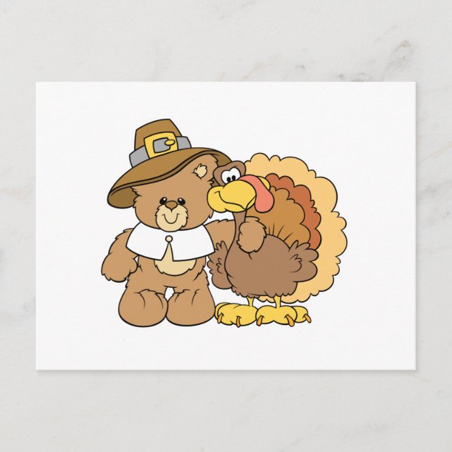 Postal Festiva diseño de oso de teddy de pavo (Anverso)