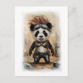 Postal Festiva Diseño de película de panda post apocalipsis en bl