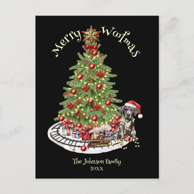 Postal Festiva Diseño de Perro de Merry Woofmas - Gran danés (Anverso)