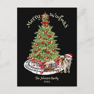 Postal Festiva Diseño de perro Feliz Woofmas - Akita