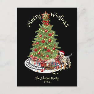 Postal Festiva Diseño de perro Feliz Woofmas - Perro Boyero Austr
