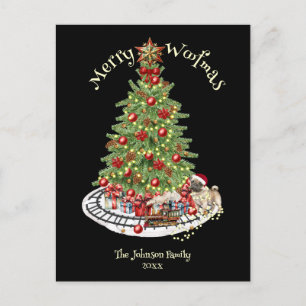 Postal Festiva Diseño de perro Feliz Woofmas - Pug