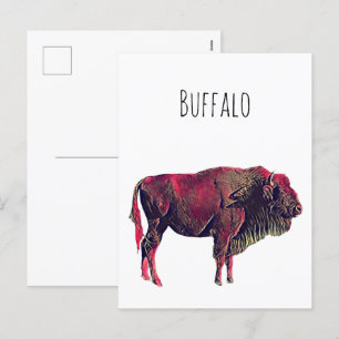 Postal Festiva Diseño de Retrato de Búfalo para Animales de Bison
