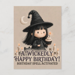Postal Festiva Diseño de saludo de cumpleaños de bruja linda con
