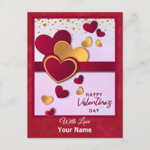 Postal Festiva Diseño de San Valentín de Corazones Rojos y Dorado