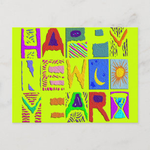 Postal Festiva Diseño de texto "Feliz Año Nuevo"