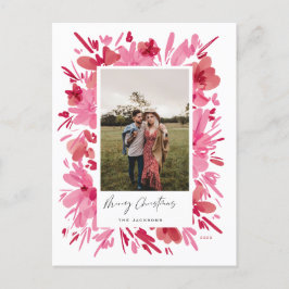 Postal Festiva Diseño de vacaciones de Navidades florales rojas a