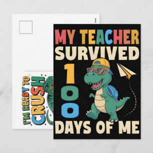 Postal Festiva Diseño divertido de camiseta escolar de 100 días p