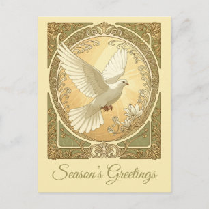 Postal Festiva Diseño estético Art Nouveau de la paloma de Navida