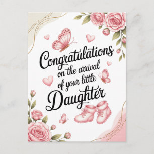 Postal Festiva Diseño Floral de Felicitación por Nueva Bebé Niña