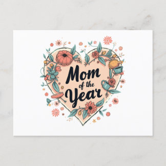 Postal Festiva Diseño floral del corazón de mamá del año