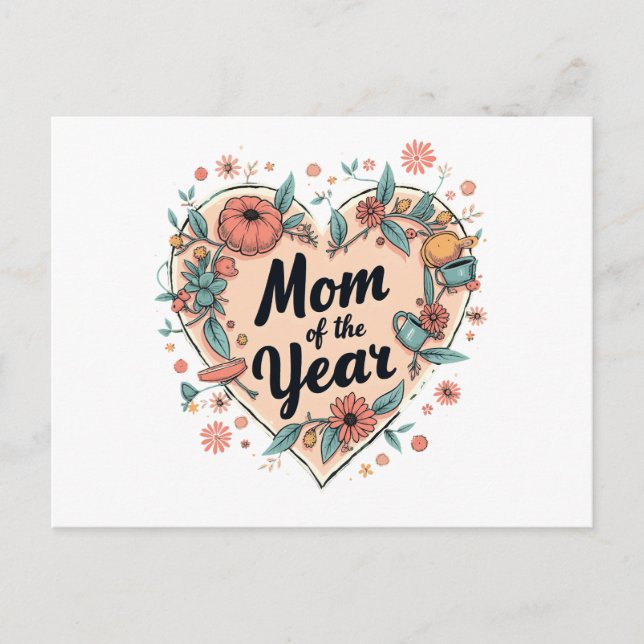 Postal Festiva Diseño floral del corazón de mamá del año (Anverso)