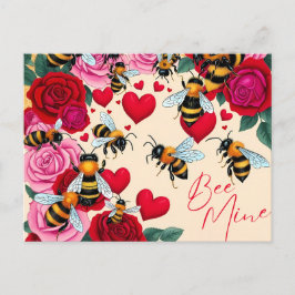 Postal Festiva Diseño floral romántico de Bee Mine