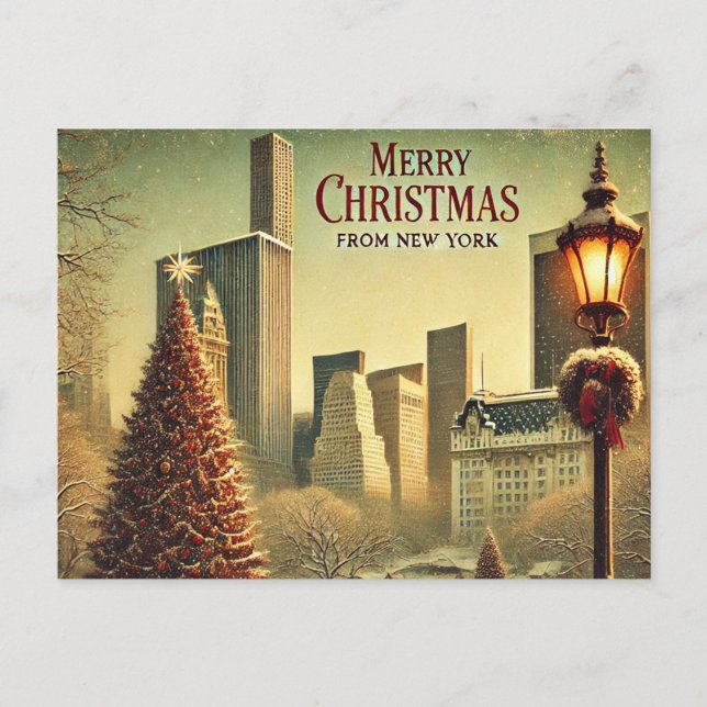 Postal Festiva Diseño nostálgico de Navidades de Nueva York (Anverso)