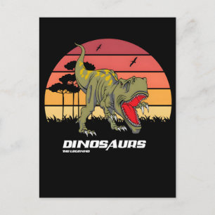Postal Festiva Diseño retro de puesta de sol rugiendo Tyrannosaur