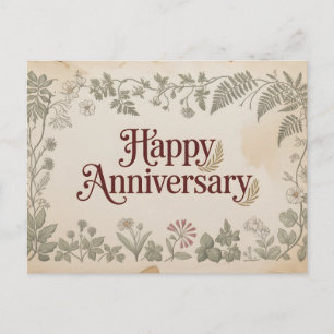Postal Festiva Diseño Vintage Elegante de "Feliz Aniversario"