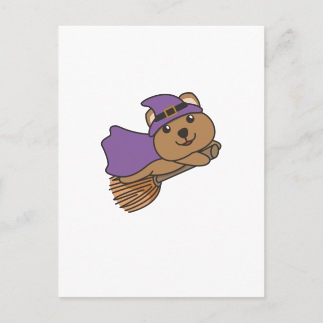 Postal Festiva Disfraz de Bruja de Halloween para Niños Quokka (Anverso)