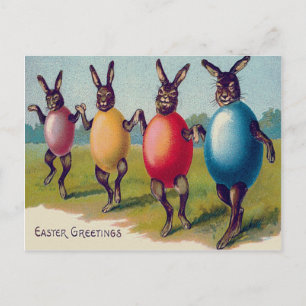 Postal Festiva Disfraz de huevo de Pascua coloreado de conejo de 