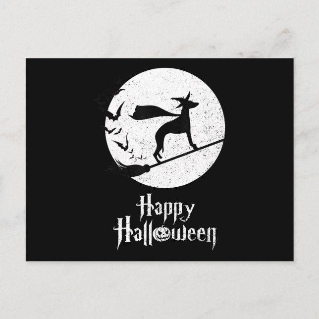 Postal Festiva Disfraz divertido de bruja para Halloween PERRO LO (Anverso)
