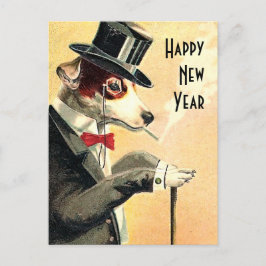 Postal Festiva Distinguidos deseos de perro de Año Nuevo