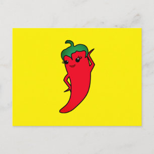 Postal Festiva Diva Pimiento Rojo Kawaii