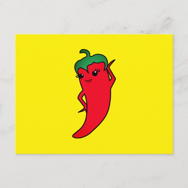 Postal Festiva Diva Pimiento Rojo Kawaii (Anverso)