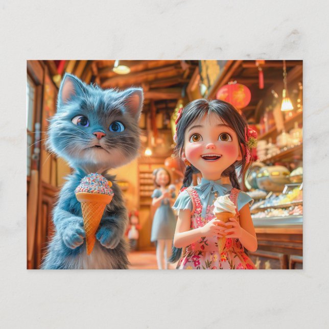 Postal Festiva Diversión de helado en el mercado de faroles (Anverso)