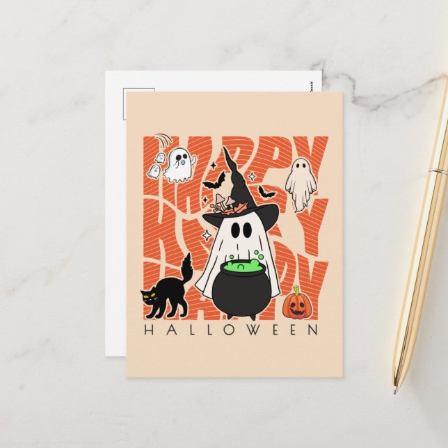 Postal Festiva Diversión de Taveo | Feliz Halloween Magic & Misch (Anverso/Reverso In Situ)