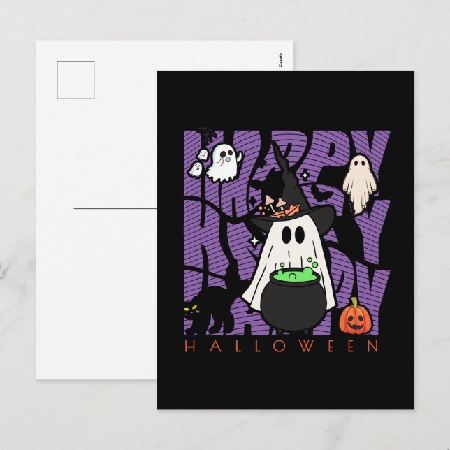 Postal Festiva Diversión de Taveo | Feliz Halloween Magic & Misch (Anverso / Reverso)