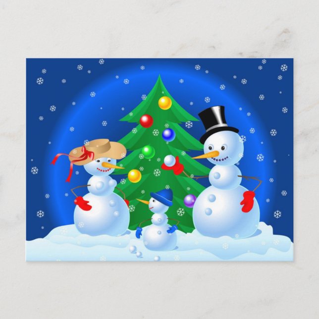 Postal Festiva Diversión familiar de Snowmen (Anverso)
