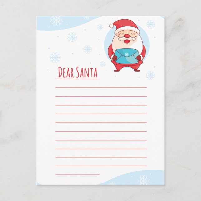 Postal Festiva Divertida carta corta al querido Santa Claus (Anverso)