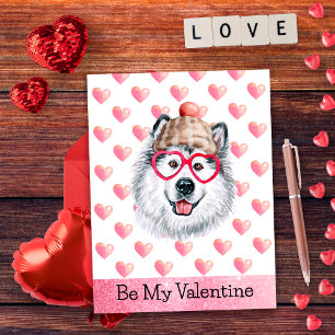 Postal Festiva Divertido Alaskan Sé Mi San Valentín Perro Día de 