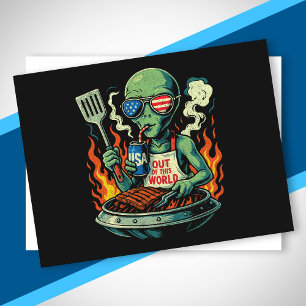 Postal Festiva Divertido Alien Patriótico Asando a la Parrilla Re